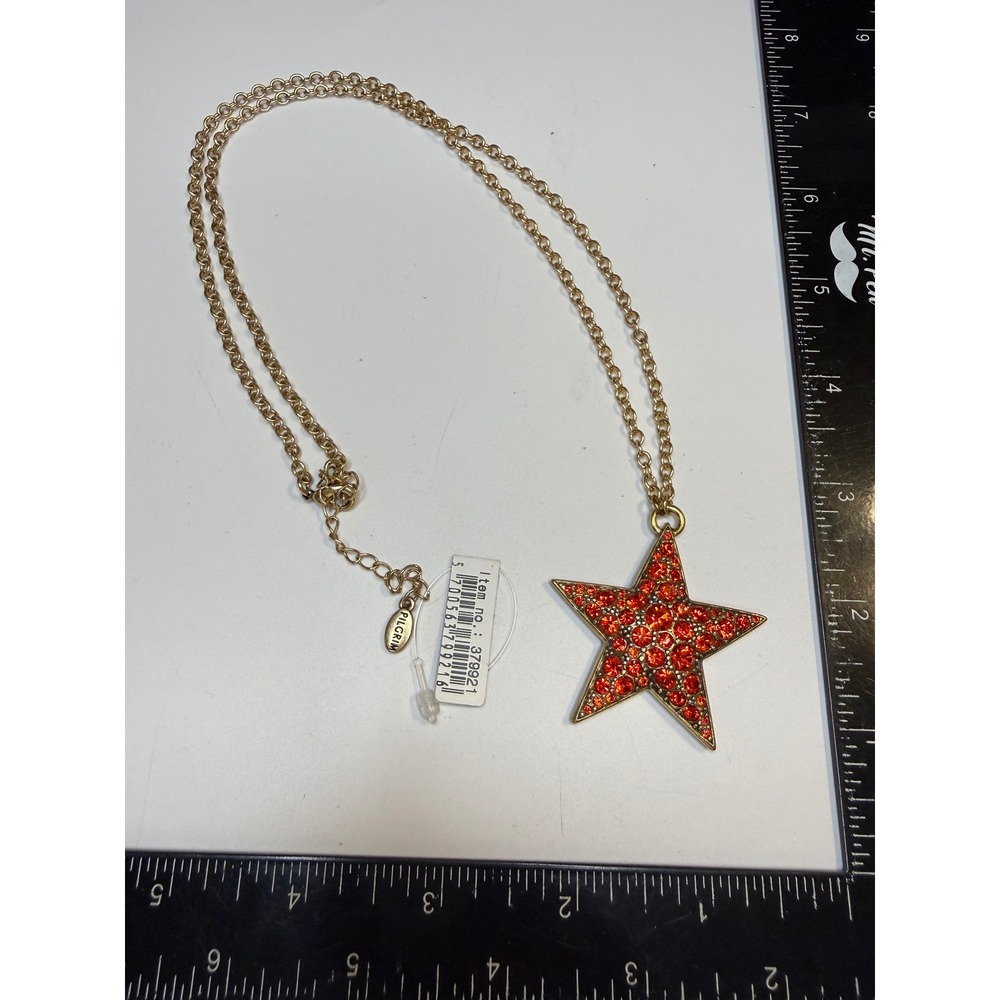 Pilgrim Danish Design Orange Crystal Star Pendant Gold Tone Necklace 379921